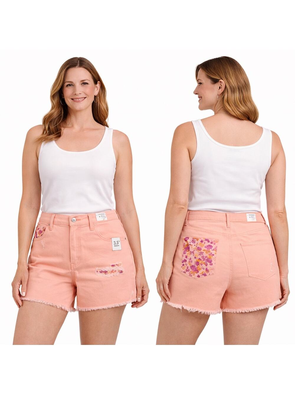 NWT Time and Tru High Rise Peach Floral Denim Shorts 16